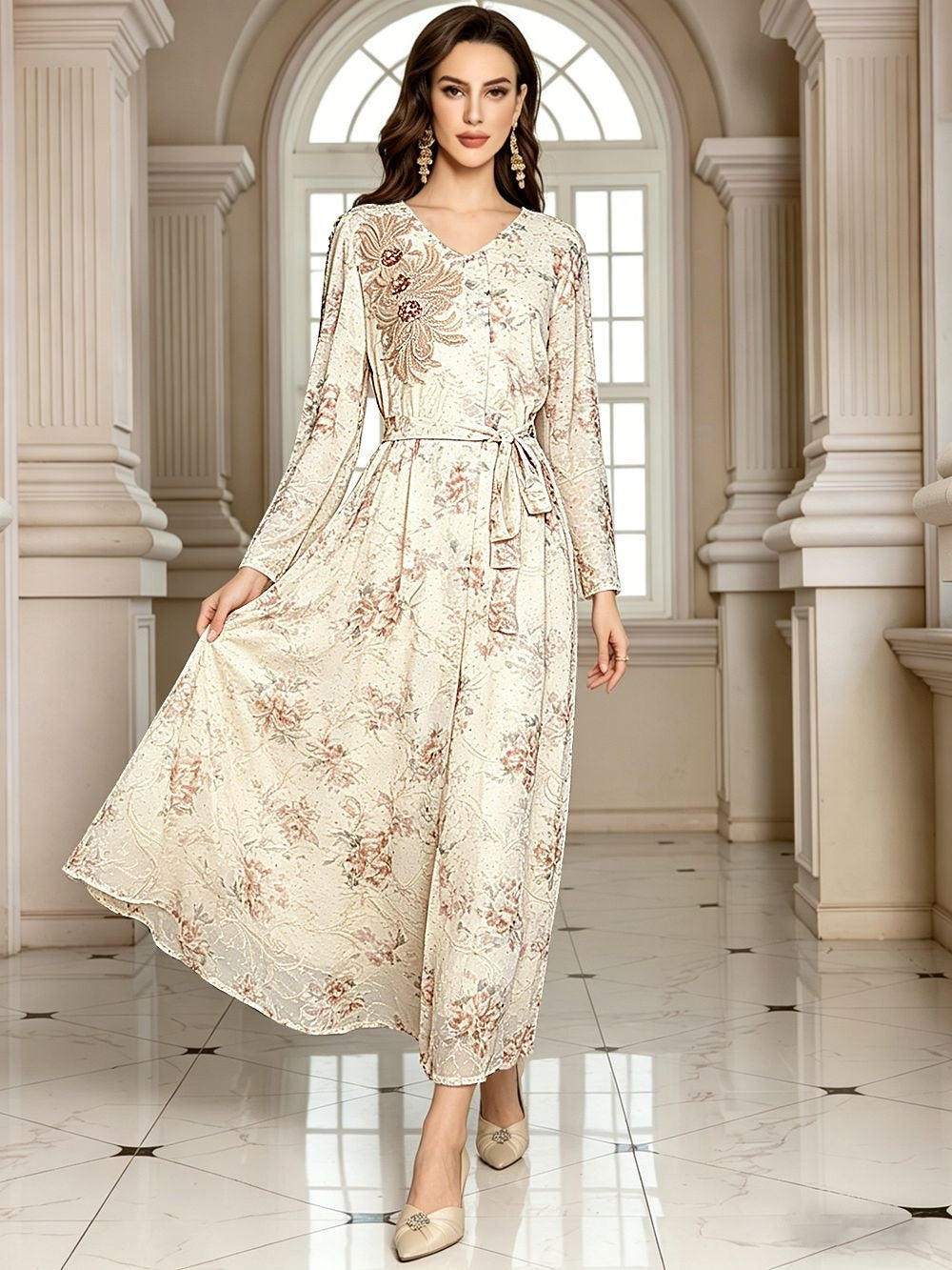 LM364 Floral Lace Modest Maxi Dress