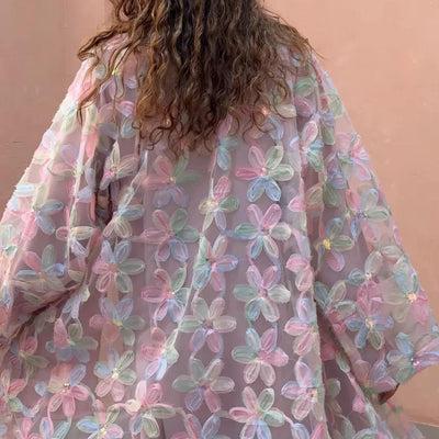 LM128 Lightweight Floral Kimono Abaya – Pastel Modest Summer Dress