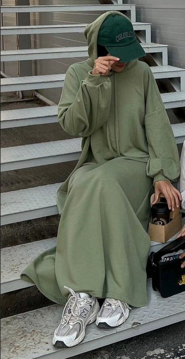 LM303 Hooded Abaya Sweatshirt Dress – Casual Long Sleeve Modest Wear
