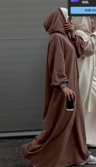 LM303 Hooded Abaya Sweatshirt Dress – Casual Long Sleeve Modest Wear