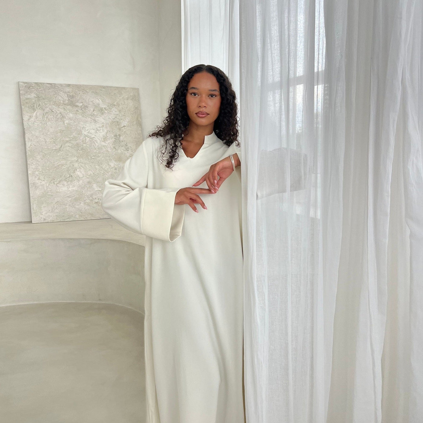 LM308 Abaya Dress with Pockets – Long Sleeve Maxi with Wide Cuffs