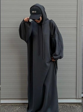 LM303 Hooded Abaya Sweatshirt Dress – Casual Long Sleeve Modest Wear