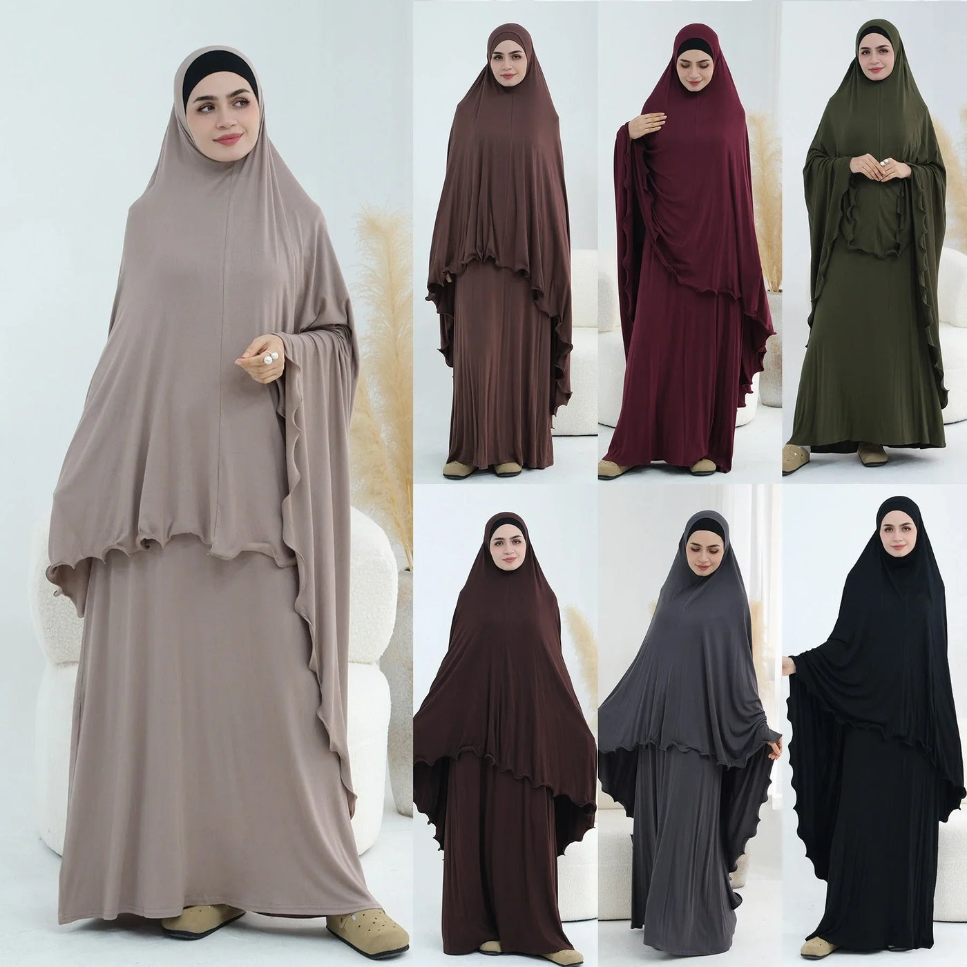 LM309 Modal Jersey Khimar Prayer Set – Soft One-Piece Khimar & Long Modest Dress