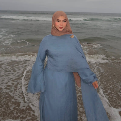 LM305 Double Layer Abaya Dress – Soft Tencel Knit Long Sleeve Maxi