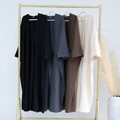 LM223 Crinkle Open Abaya – Textured Maxi Duster with Wide Sleeves, Winter Layering, Tall 60-Inch Length Option (S–XXL)