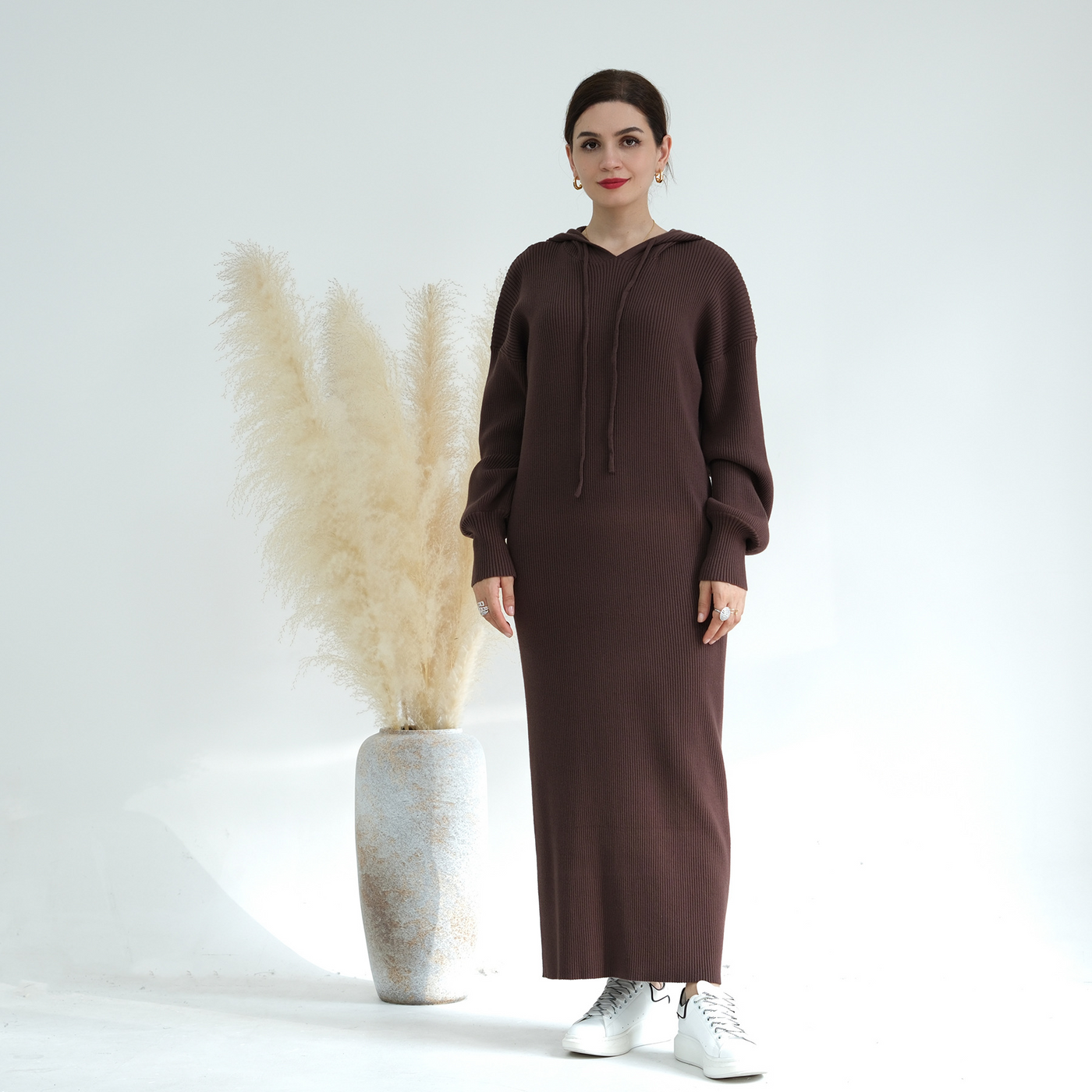 LM228 Hooded Abaya for Women – Thick-Knit Oversized Sweater Dress