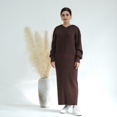 LM228 Hooded Abaya for Women – Thick-Knit Oversized Sweater Dress