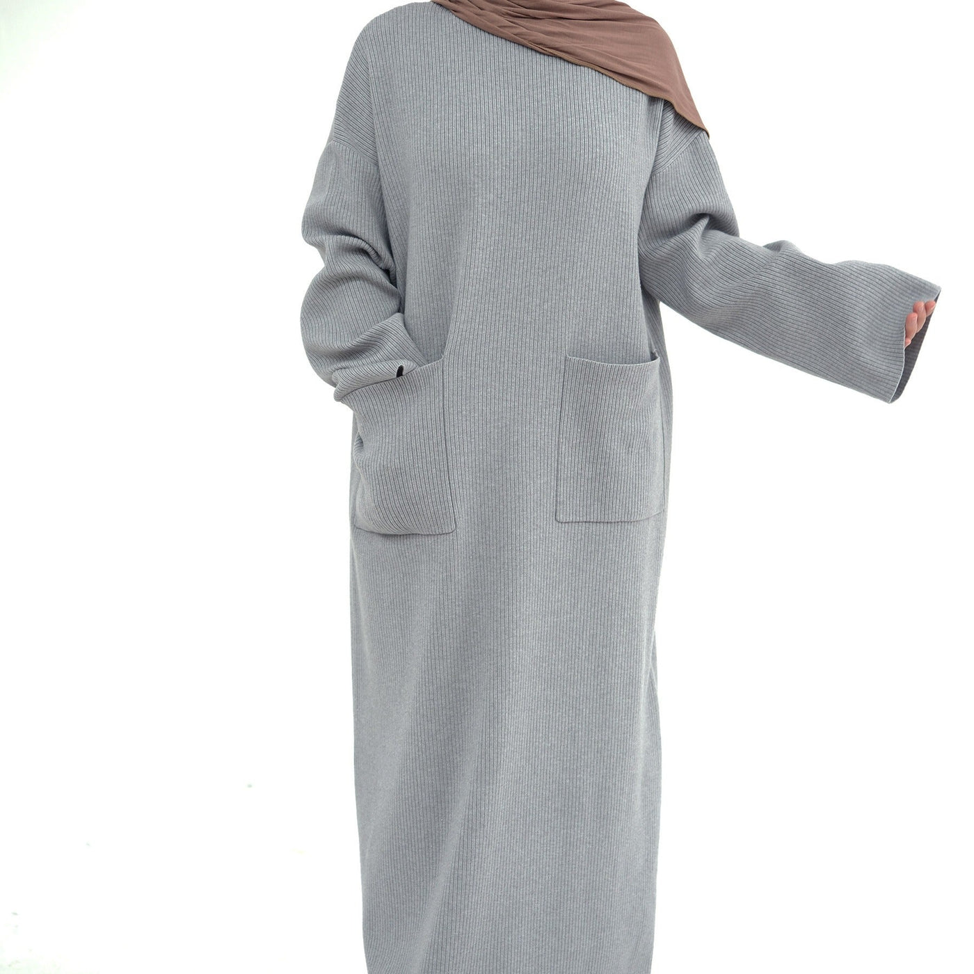 LM227 Winter Abaya with Pockets – Belted Long Sleeve Modest Dress