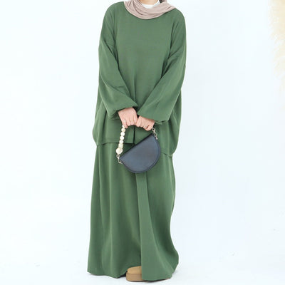 LM224 Winter Knit Modest Set – 2-Piece Co-ord (Long-Sleeve Top + Maxi Knit Skirt) | Hijab-Friendly, Opaque & Warm
