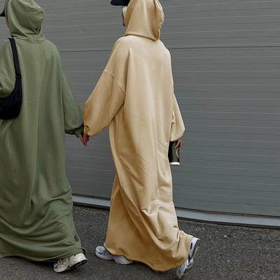 LM303 Hooded Abaya Sweatshirt Dress – Casual Long Sleeve Modest Wear