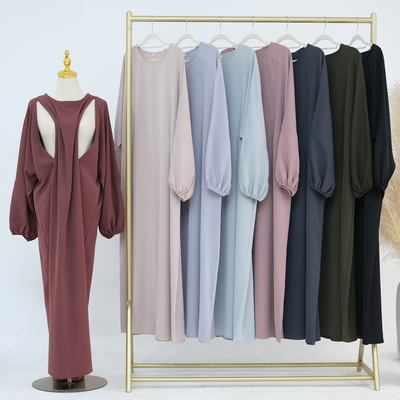 LM091 Nursing-Friendly Abaya Dress – Puff Sleeve, Round Neck Maxi