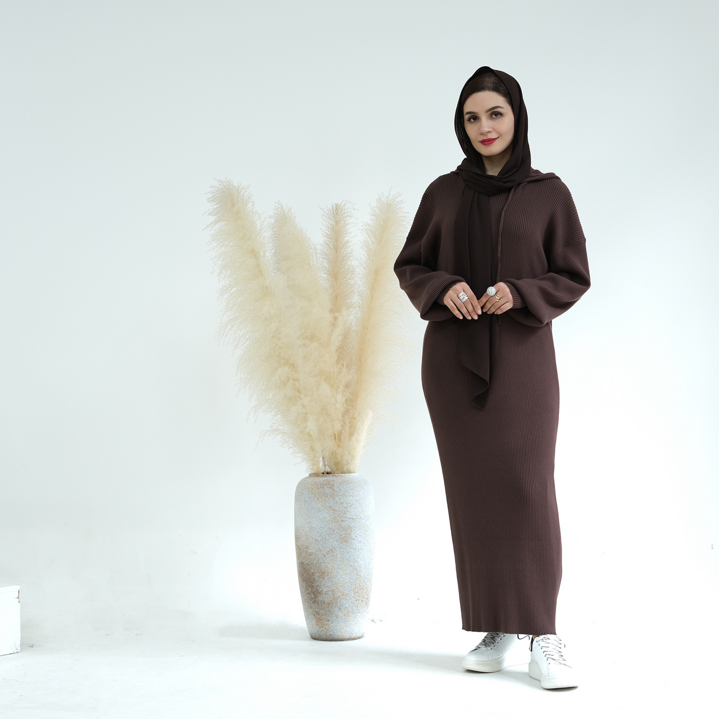 LM228 Hooded Abaya for Women – Thick-Knit Oversized Sweater Dress