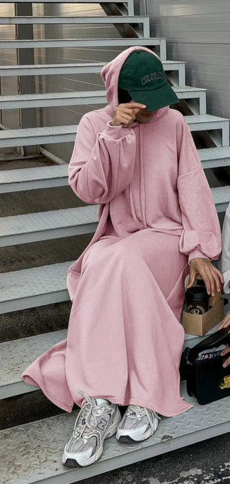 LM303 Hooded Abaya Sweatshirt Dress – Casual Long Sleeve Modest Wear