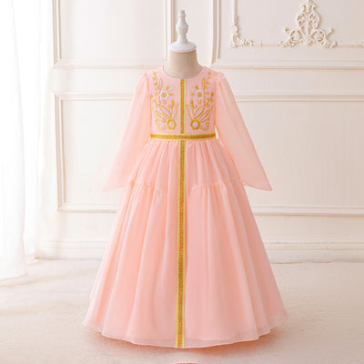 LM200 Girls Eid Dress – Long Sleeve Modest Muslim Party Gown, Embroidered, Full Length (4–7Y)