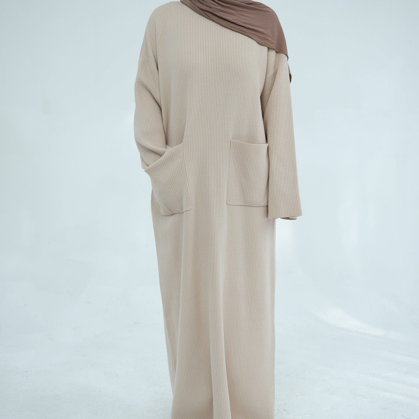 LM227 Winter Abaya with Pockets – Belted Long Sleeve Modest Dress