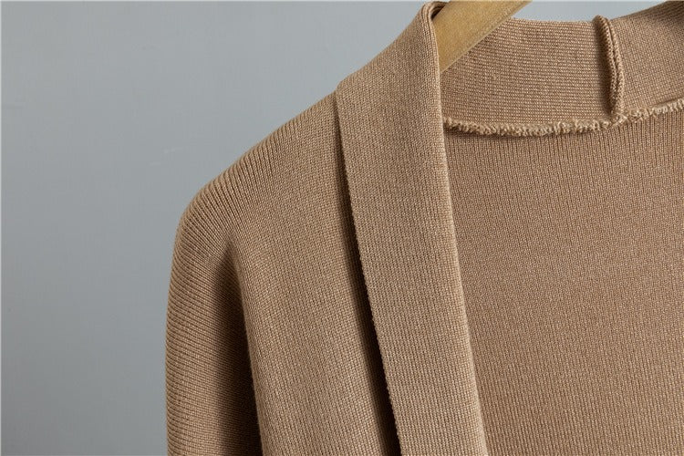 LM221 Abaya 3-Piece Set – Cardigan, Mock-Neck Top & Wide-Leg Pants with Geometric Jacquard Cuffs & Hem | Modest Winter Layering