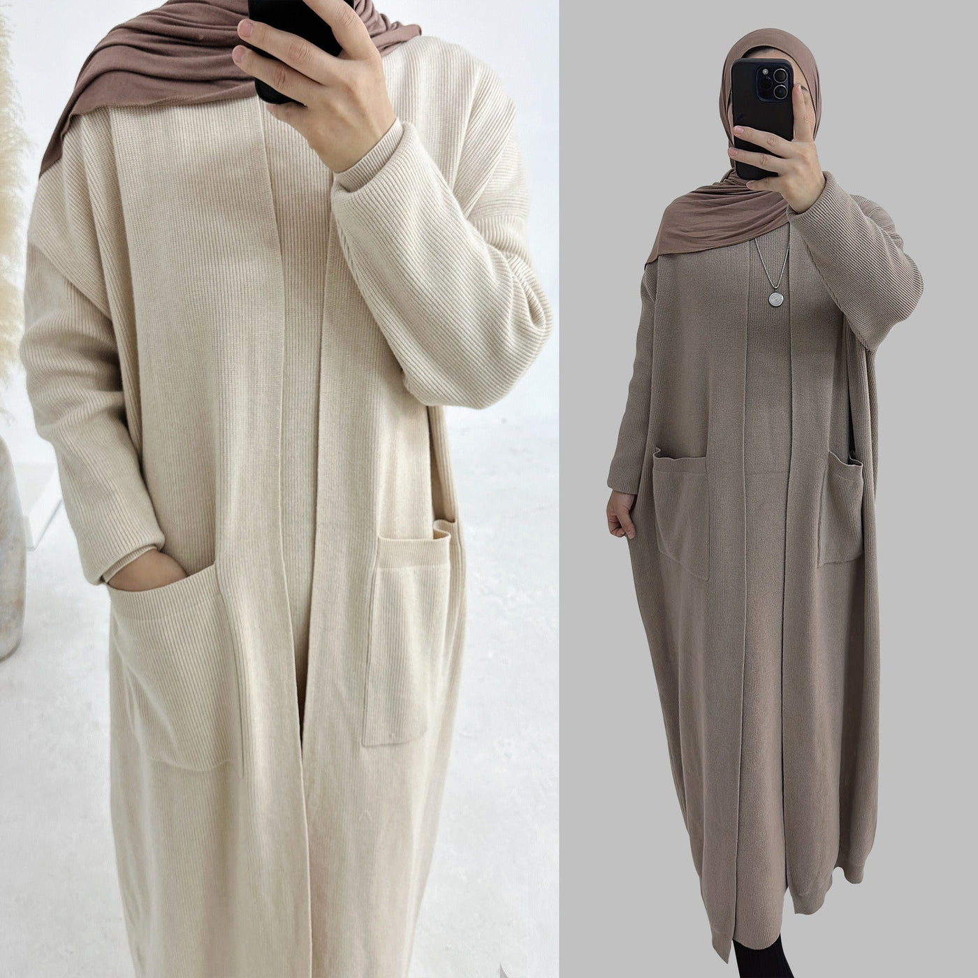 LM229 Winter Knit Abaya Set – 2-Piece Modest Co-ord with Pockets