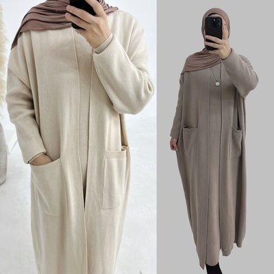 LM229 Winter Knit Abaya Set – 2-Piece Modest Co-ord with Pockets