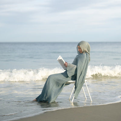 LM305 Double Layer Abaya Dress – Soft Tencel Knit Long Sleeve Maxi