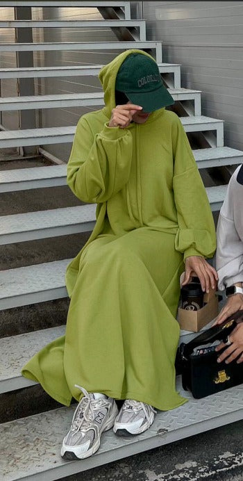 LM303 Hooded Abaya Sweatshirt Dress – Casual Long Sleeve Modest Wear