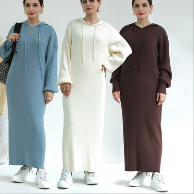 LM228 Hooded Abaya for Women – Thick-Knit Oversized Sweater Dress