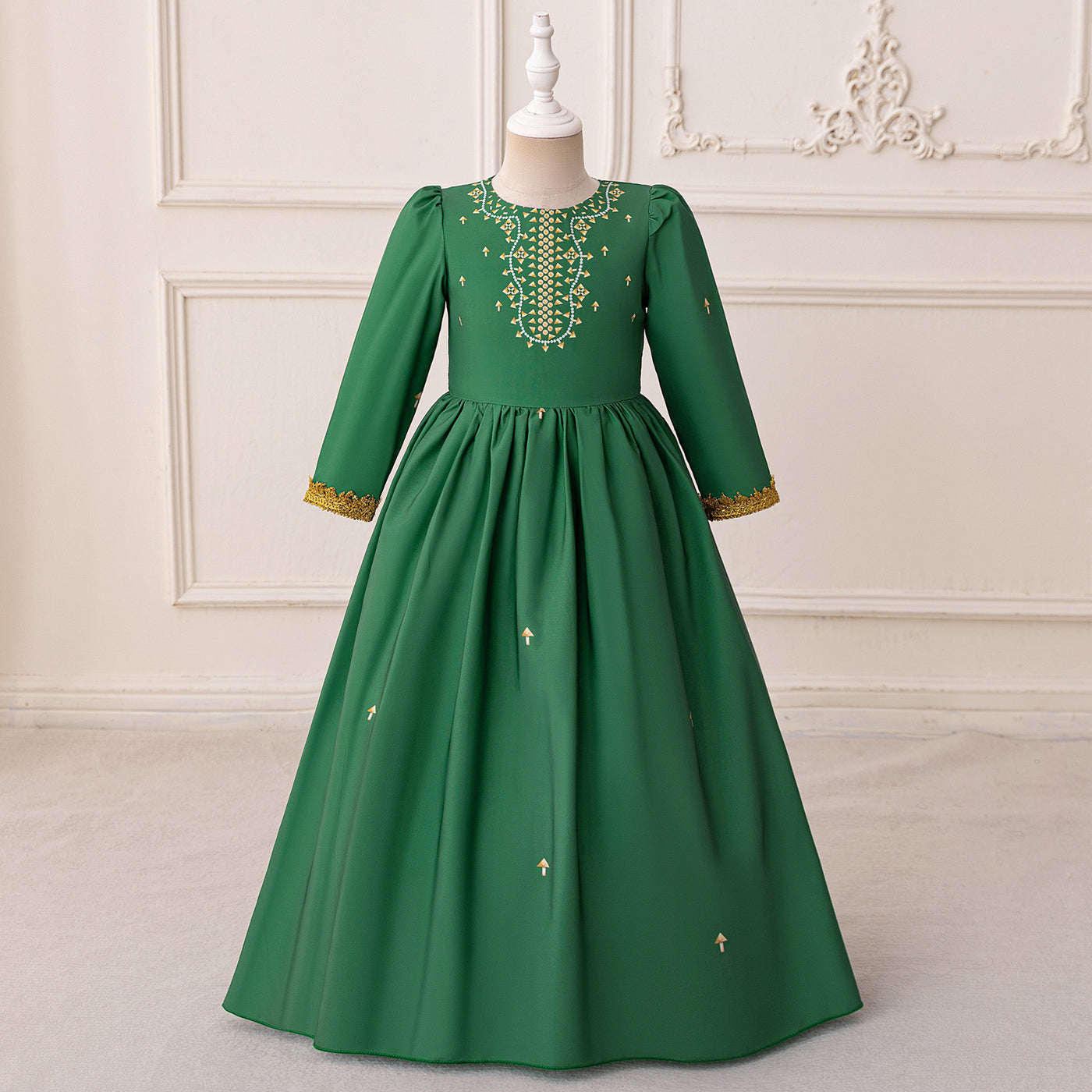 LM208 Girls Eid Dress – Long Sleeve Modest Muslim Party Gown, Embroidered, Full Length (4–7Y)