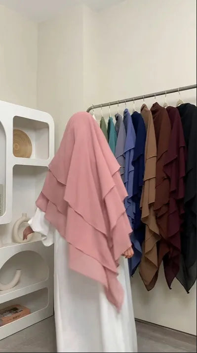 LM509 New Three Layers Chiffon Khimar | Lightweight Modest Islamic Headscarf for Women