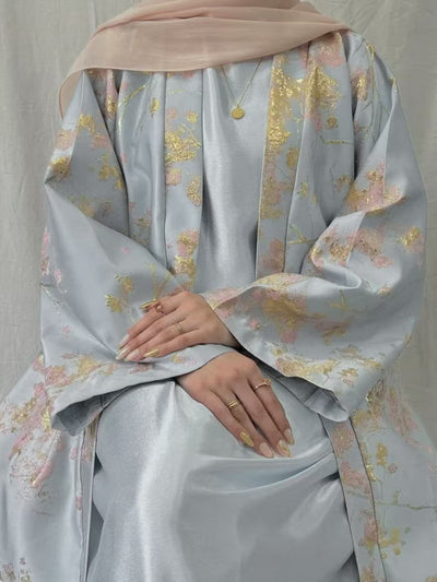 LM178 Sakura Pink Kimono Abaya Dress – Embroidered Modest Wear for Eid & Weddings