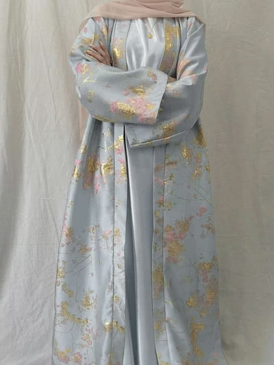 LM178 Sakura Pink Kimono Abaya Dress – Embroidered Modest Wear for Eid & Weddings
