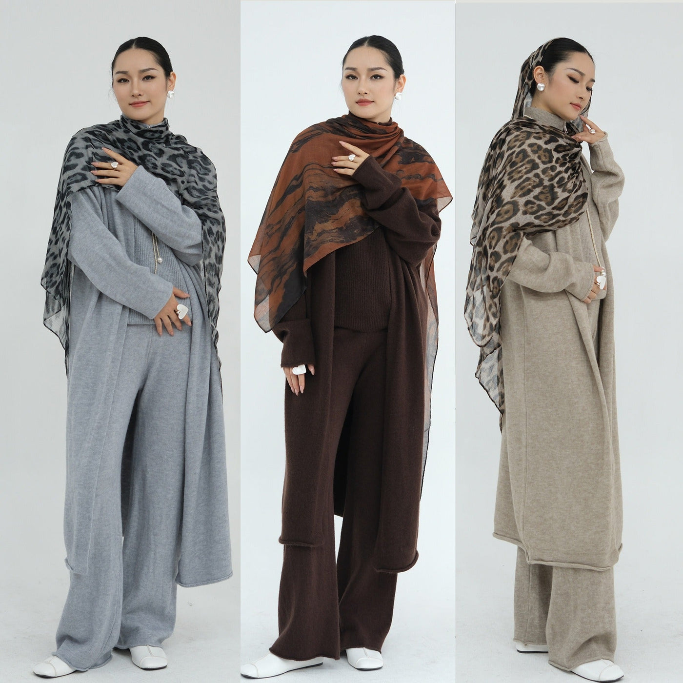 LM226 Winter Knit 3-Piece Abaya Set for Muslim Women – Modest Co-ord