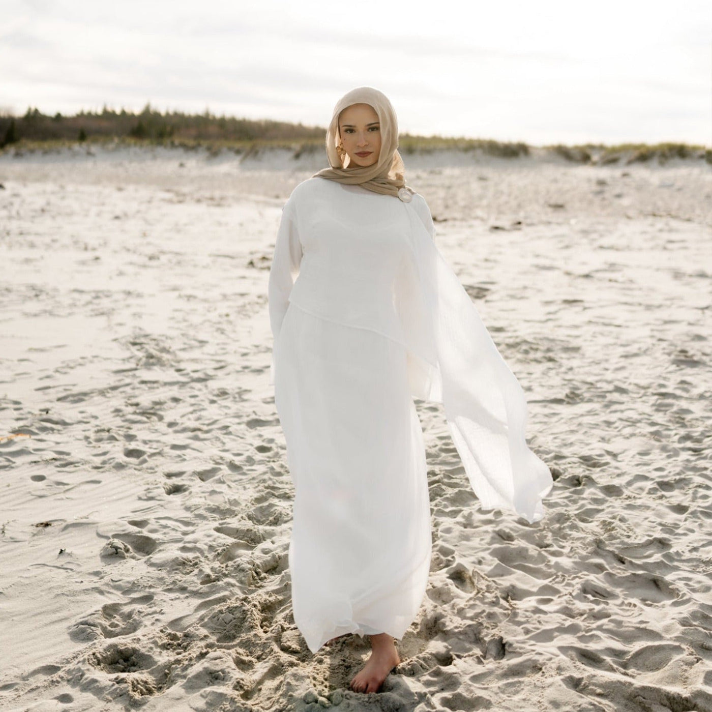 LM305 Double Layer Abaya Dress – Soft Tencel Knit Long Sleeve Maxi