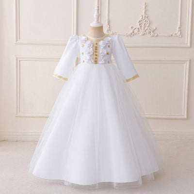 LM213 Girls Eid Dress – Long Sleeve Modest Muslim Party Gown, Embroidered, Full Length (4–7Y)