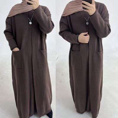 LM229 Winter Knit Abaya Set – 2-Piece Modest Co-ord with Pockets