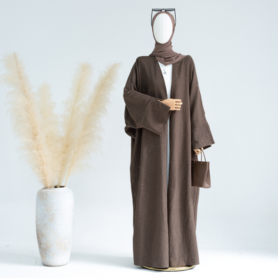 LM223 Crinkle Open Abaya – Textured Maxi Duster with Wide Sleeves, Winter Layering, Tall 60-Inch Length Option (S–XXL)
