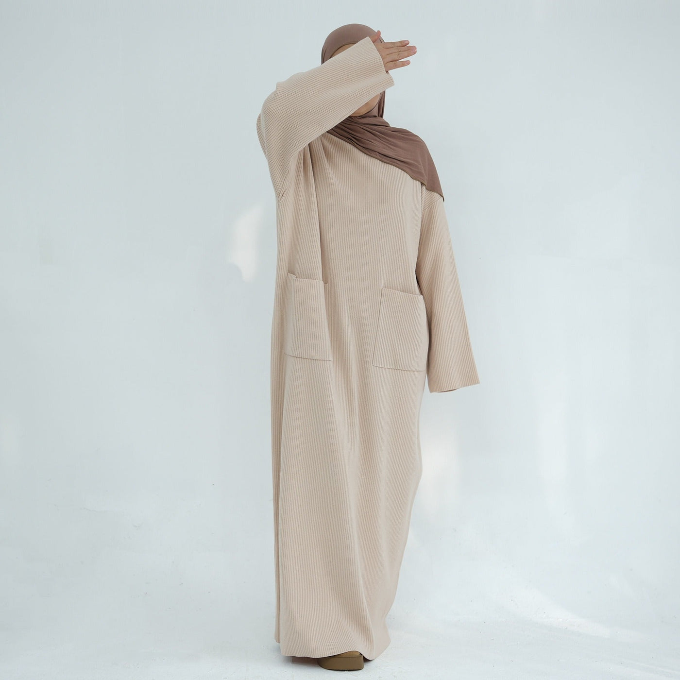 LM227 Winter Abaya with Pockets – Belted Long Sleeve Modest Dress