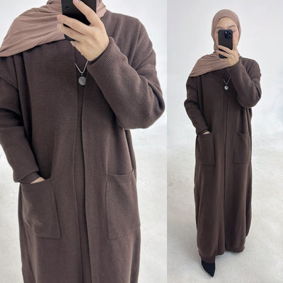 LM229 Winter Knit Abaya Set – 2-Piece Modest Co-ord with Pockets