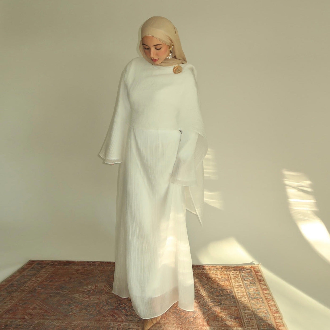 LM305 Double Layer Abaya Dress – Soft Tencel Knit Long Sleeve Maxi