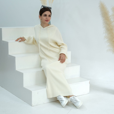 LM228 Hooded Abaya for Women – Thick-Knit Oversized Sweater Dress