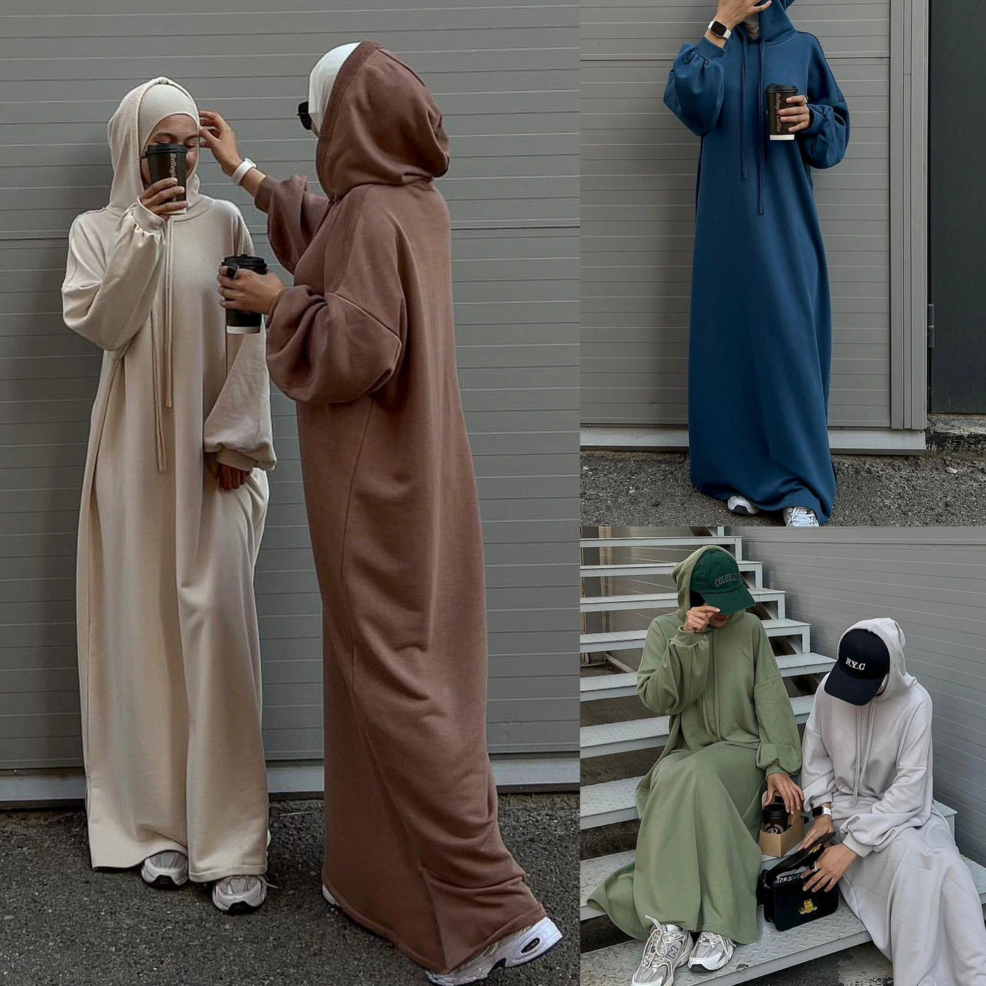 LM303 Hooded Abaya Sweatshirt Dress – Casual Long Sleeve Modest Wear