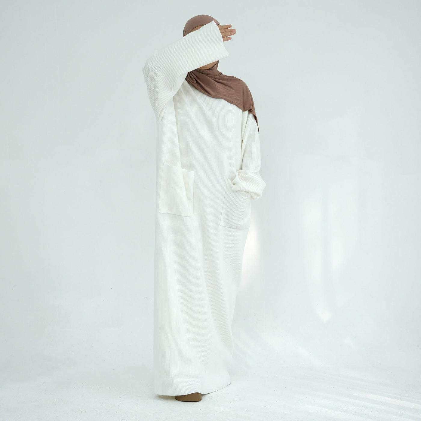 LM227 Winter Abaya with Pockets – Belted Long Sleeve Modest Dress