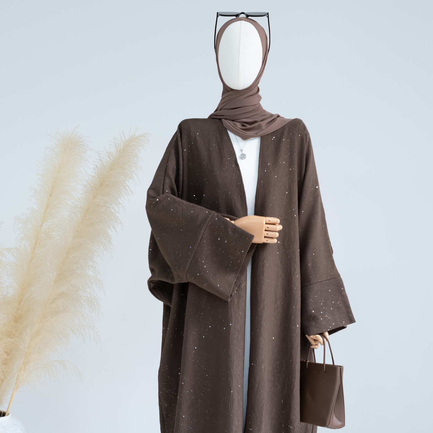 LM223 Crinkle Open Abaya – Textured Maxi Duster with Wide Sleeves, Winter Layering, Tall 60-Inch Length Option (S–XXL)