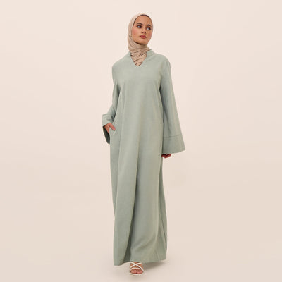 LM308 Abaya Dress with Pockets – Long Sleeve Maxi with Wide Cuffs