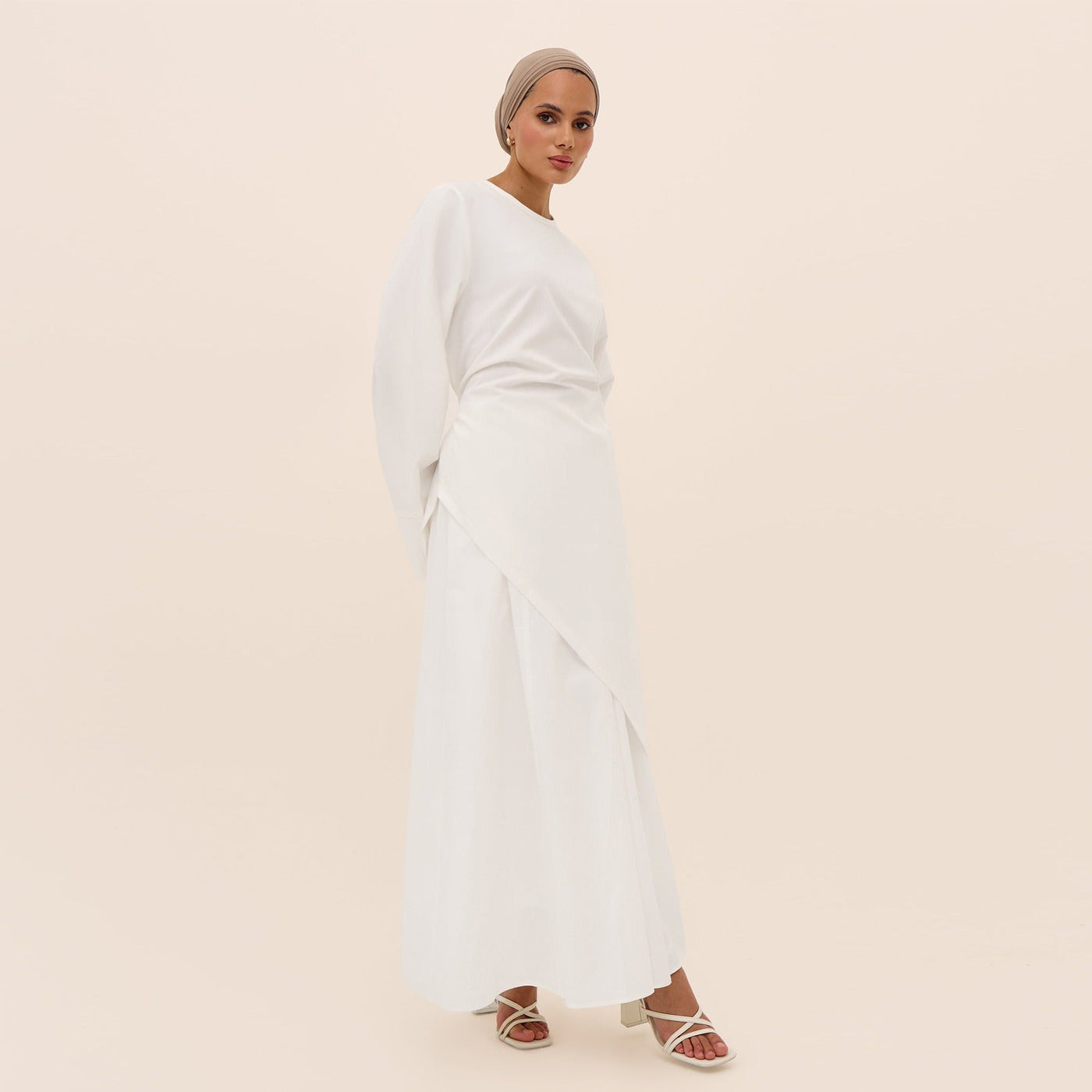 LM306 Cotton Linen Two-Piece Set – Asymmetric Top & Maxi Skirt Modest Outfit