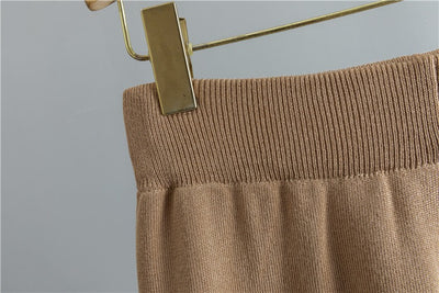 LM221 Abaya 3-Piece Set – Cardigan, Mock-Neck Top & Wide-Leg Pants with Geometric Jacquard Cuffs & Hem | Modest Winter Layering