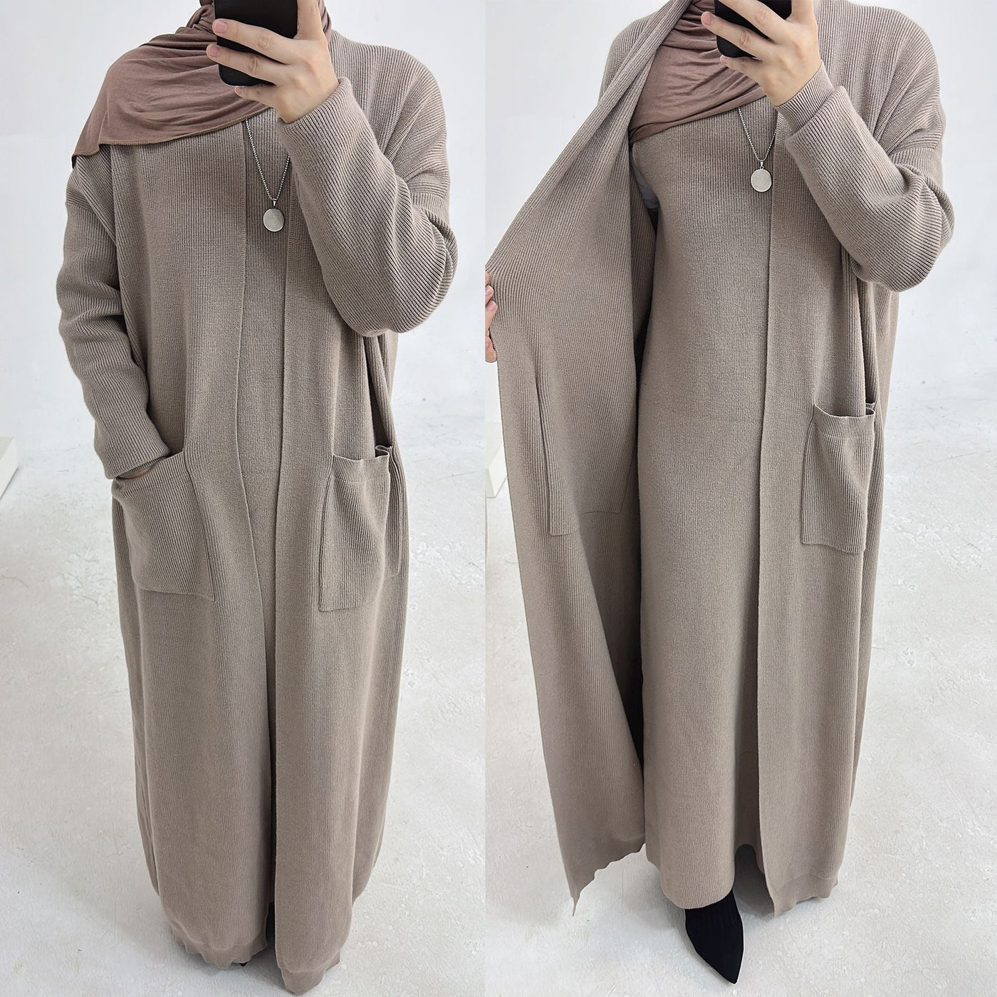 LM229 Winter Knit Abaya Set – 2-Piece Modest Co-ord with Pockets