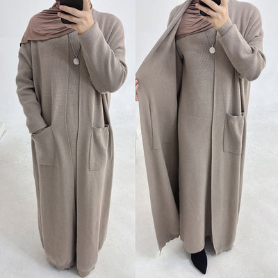 LM229 Winter Knit Abaya Set – 2-Piece Modest Co-ord with Pockets