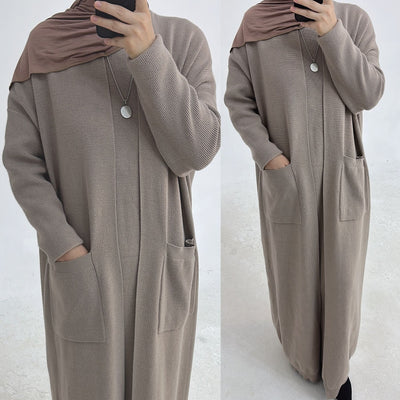 LM229 Winter Knit Abaya Set – 2-Piece Modest Co-ord with Pockets