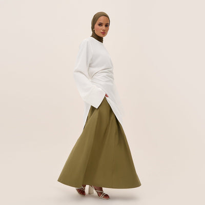 LM306 Cotton Linen Two-Piece Set – Asymmetric Top & Maxi Skirt Modest Outfit
