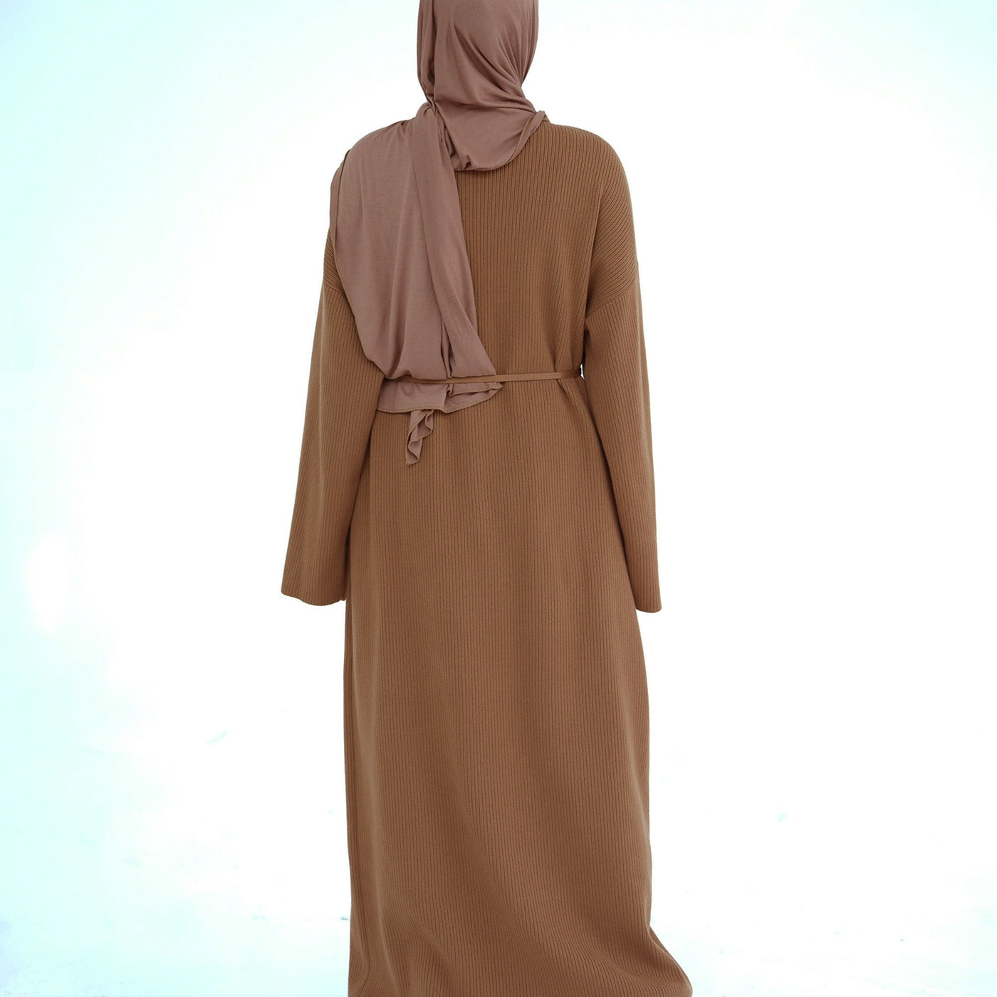 LM227 Winter Abaya with Pockets – Belted Long Sleeve Modest Dress