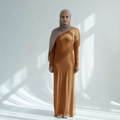 LM222 Modal Cotton Abaya Dress – Plain Solid, Long Sleeve Maxi; Optional Inner/Base Dress for Layering (Scarf Not Included)